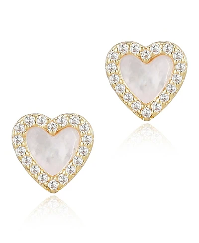 Adornia Gold Mother of Pearl Mini Halo Heart Stud Earrings