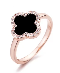 Adornia Rose Gold Cubic Zirconia Black Halo Clover Ring