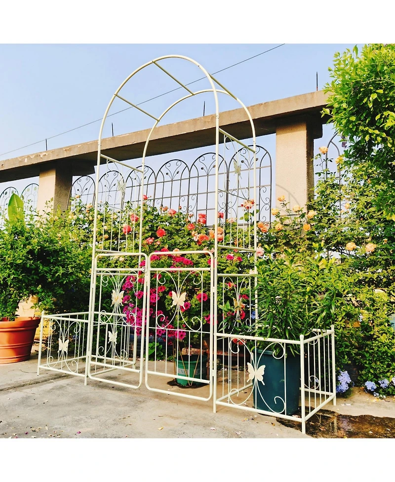Streamdale Furniture Cream White Metal Garden Arch with Gate