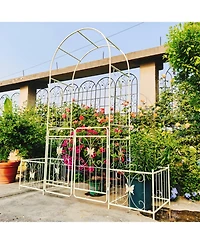 Streamdale Furniture Cream White Metal Garden Arch with Gate