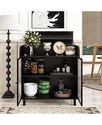 Streamdale Furniture Modern Black Sideboard Buffet with Glass Doors