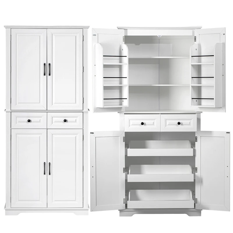 Casainc 71" Kitchen Pantry Cabinet with Pull-Out Organizers, 6 Door Shelves & Drawers