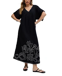 Raffya Women's Candy Tabard Embroidered Hem Midi Dress