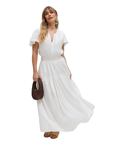 Raffya Women's Candice Flutter Sleeve Jacquard Maxi Dress