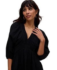 Raffya Women's Soipoi Ruched V-Neck Midi Dress