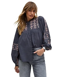 Raffya Women's Demi Embroidered Ballon Sleeve Shirt