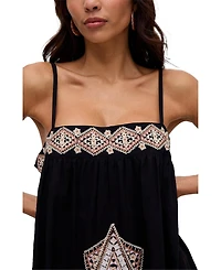 Raffya Women's Sapphire Spaghetti Strap Embroidered Maxi Dress