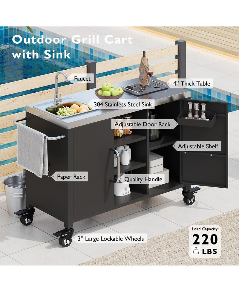 Streamdale Furniture Outdoor Kitchen Island with Sink & Grill Cart