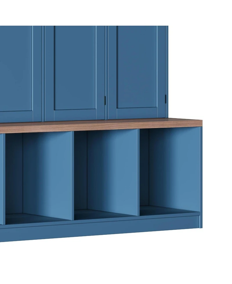 Streamdale Furniture Farmhouse Hall Tree Bench with Hidden Hooks & Shoe Cabinet