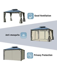 Streamdale Furniture 10'x12' Hardtop Gazebo with Netting & Curtains