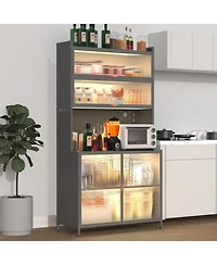 Streamdale Furniture 73" Kitchen Pantry Cabinet Flip Door Adjustable Shelves (Grey)