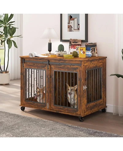Streamdale Furniture Rustic Brown Sliding Door Dog Cage - 39"