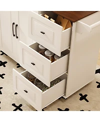 Streamdale Furniture White Kitchen Island Cart with Foldable Tabletop & Storage