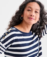 Style & Co Women's Long Sleeve Button-Trim Striped Knit Top, Macy's Exclusive
