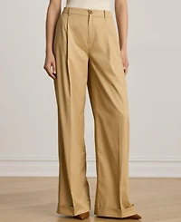 Lauren Ralph Women's Pleated Cotton Twill Wide-Leg Pants
