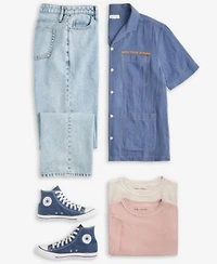 Sun Stone Mens Camp Joss Regular Fit Embroidered Button Down Shirt Inside Out Regular Fit T Shirt Mousse Baggy Jeans Macys Exclusive