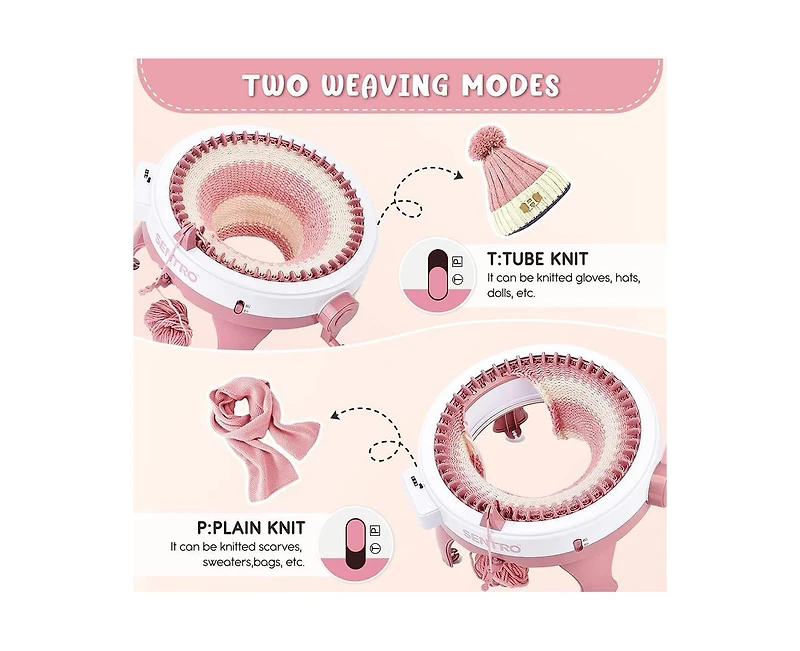 Sentro 48-Needle Pink Knitting Machine | 1-Touch Knitting for Scarves, Hats & Sweaters | Beginner & Diy Friendly | Includes Tutorial & Tools