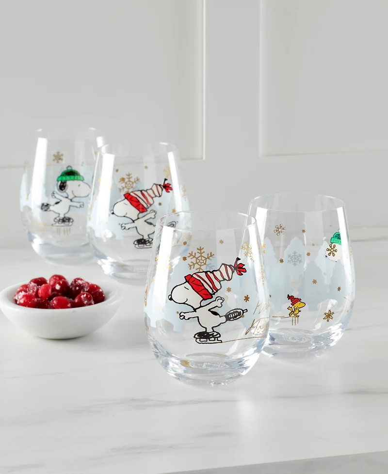 Lenox Snoopy Skating Christmas Tumblers, Set of 4