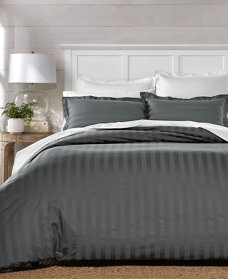 Charter Club 1.5" Stripe 550 Thread Count 100% Cotton 3-Pc. Comforter Set, Full/Queen, Exclusively at Macy's