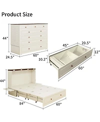 livelylodge Murphy Bed Cabinet, Queen Murphy Bed with Usb and Charging Ports, with Drawer Includes Storage Cabinet, Queen Suit for Guest Room, White C