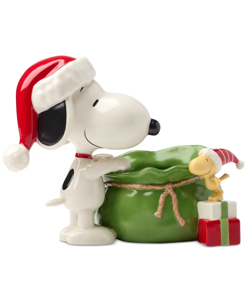 Lenox Snoopy Christmas Santa Sack Candy Bowl
