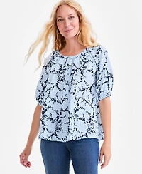 Style & Co Women's Printed Seersucker Split Neck Top, Macy's Exclusive