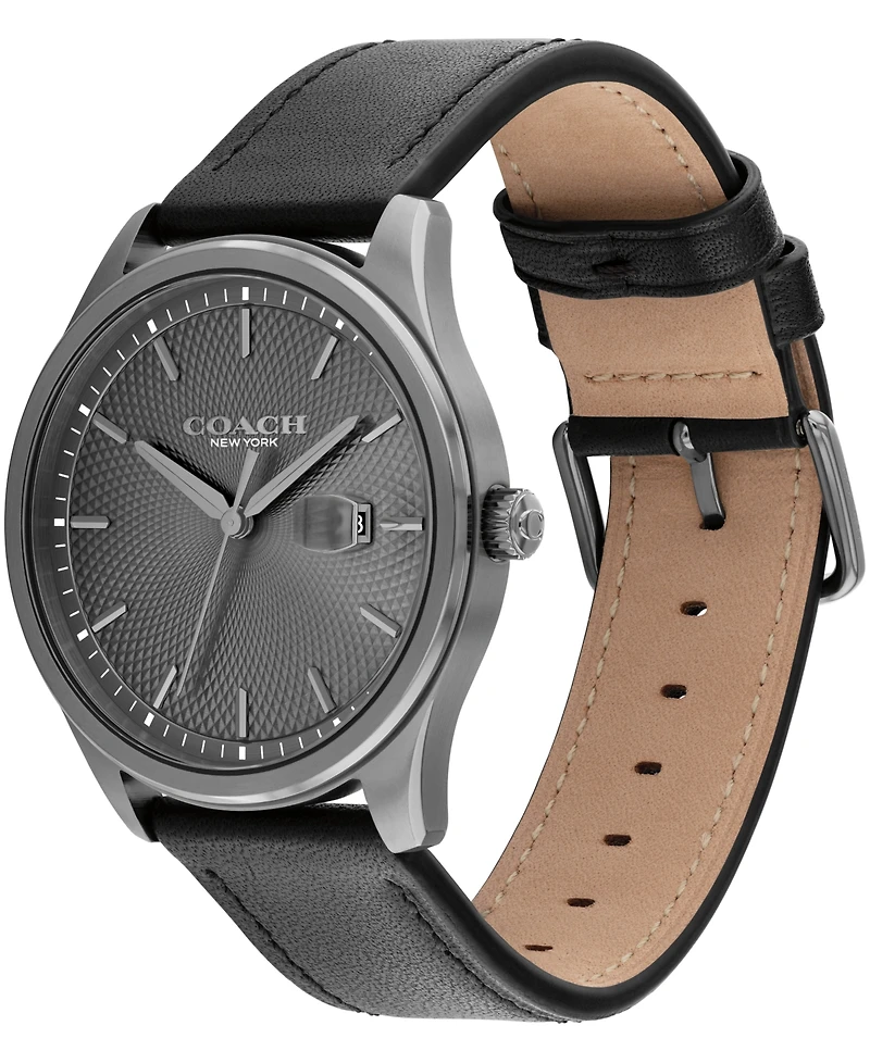 Coach Men's Oliver Black Leather Calfskin Strap Watch, 41mm