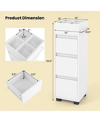Volenca Bathroom Floor Cabinet with 3 Drawers, 4 Top Dividers and 1 Towel Rack