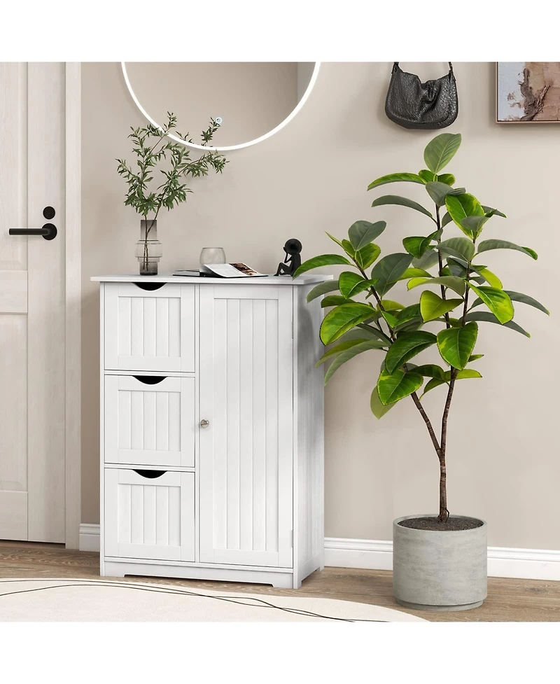 Volenca Bathroom Floor Cabinet Side Storage Cabinet with 3 Drawers and 1 Cupboard