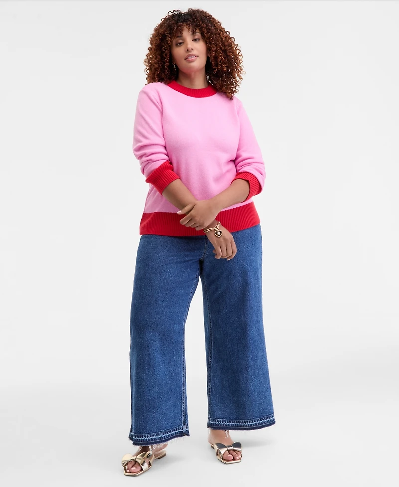 On 34th Trendy Plus Colorblocked High-Neck Sweater, Macy's Exclusive
