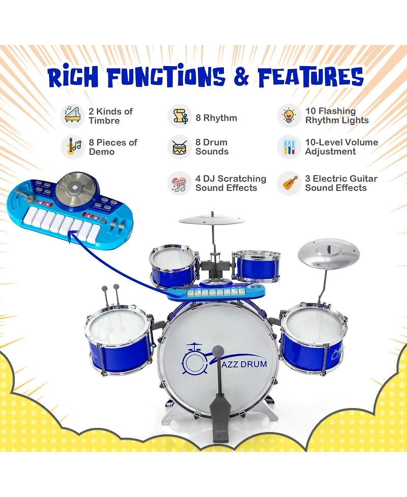 Mecale Kids Jazz Drum Keyboard Set with Stool and Microphone Stand