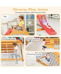 Mecale 5-in-1 Jungle Gym Wooden Indoor Playground with Slide Rock Climbing Wall Rope Wall Climber