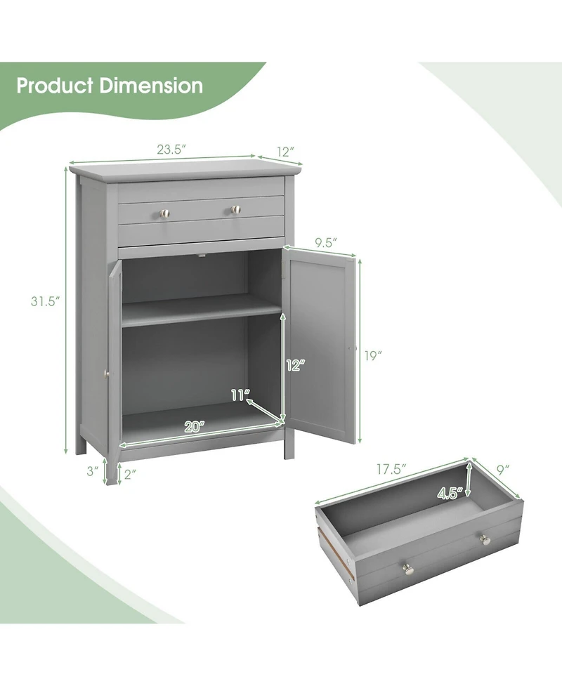 Volenca 2-Door Freestanding Bathroom Cabinet with Drawer and Adjustable Shelf