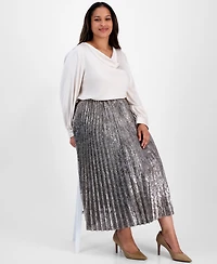 Anne Klein Plus Pull-On Pleated Sequin Midi Skirt