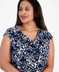 Anne Klein Plus Printed Cowl-Neck Extended-Shoulder Blouse