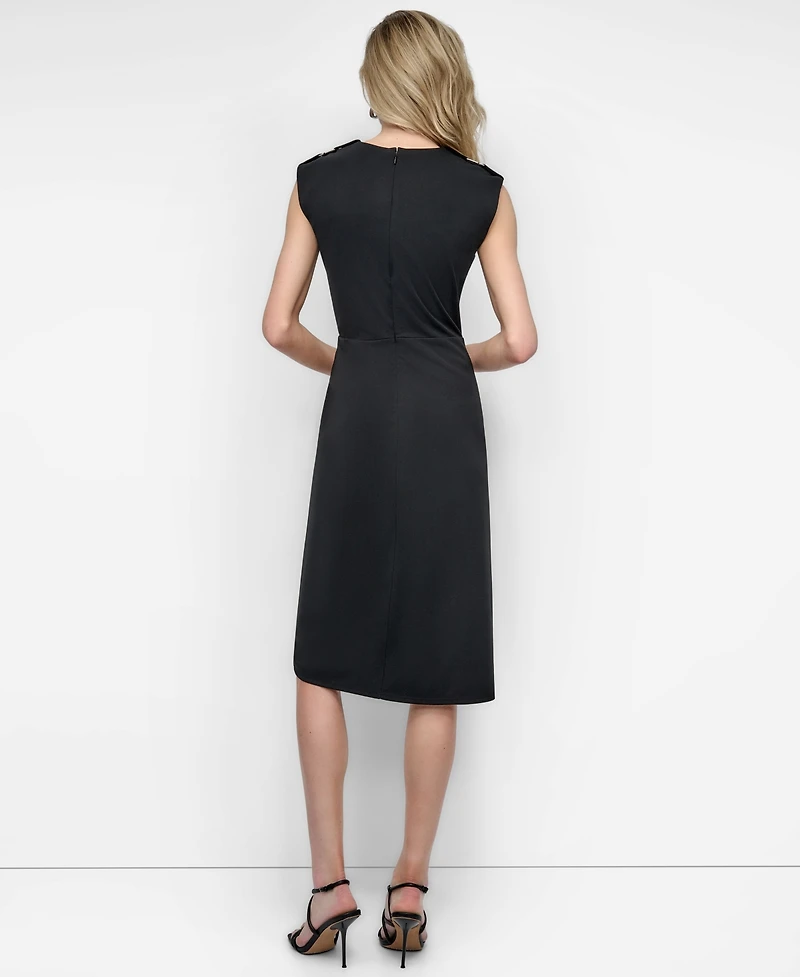 Dkny Women's Ruched Slit Sleeveless Knee-Length Dress