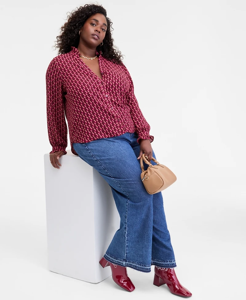 On 34th Trendy Plus Ruffle-Trim Split-Neck Blouse, Macy's Exclusive