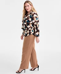 Ak Anne Klein Plus Pull-On Mid-Rise Straight-Leg Pants