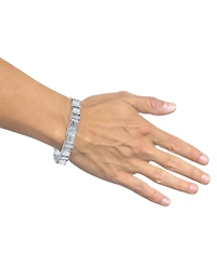 Diamond Round & Baguette Square Link Bracelet (3/4 ct. t.w.) in Sterling Silver