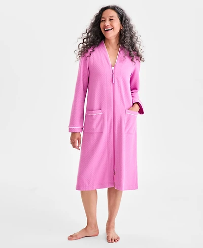 Charter Club Women's Quilt-Embossed Velour Zip-Front Robe