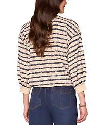 Democracy Women's Jacquard V-Neck Blouson-Sleeve Top