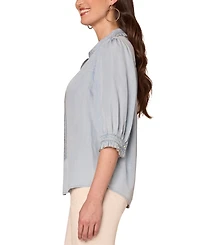 Democracy Women's Ruffle-Trim-Collar Button-Front Top