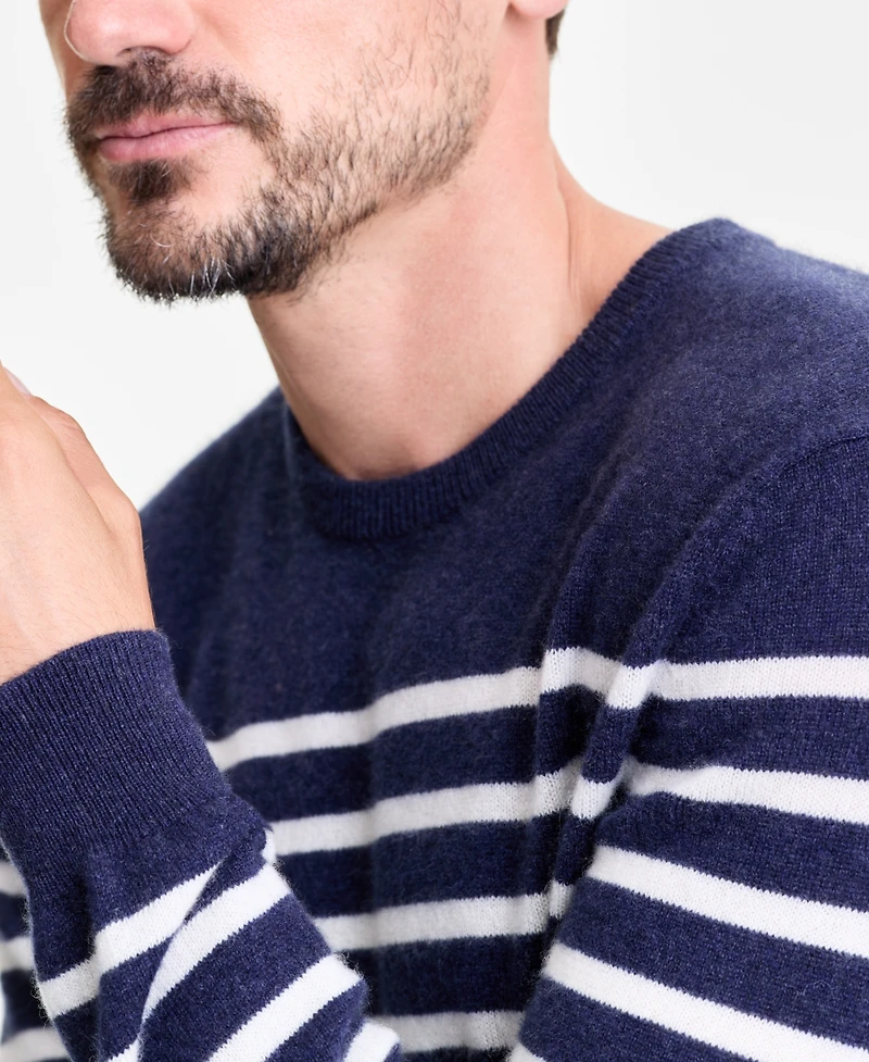 Club Room Men's Breton Regular-Fit Stripe 100% Cashmere Sweater