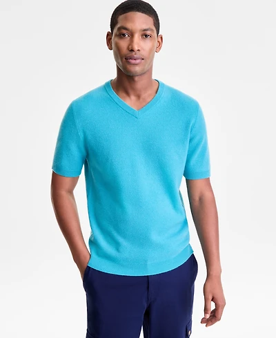 Club Room Men's Regular-Fit Textured 100% Cashmere V-Neck Sweater T-Shirt, Macy's Exclusive
