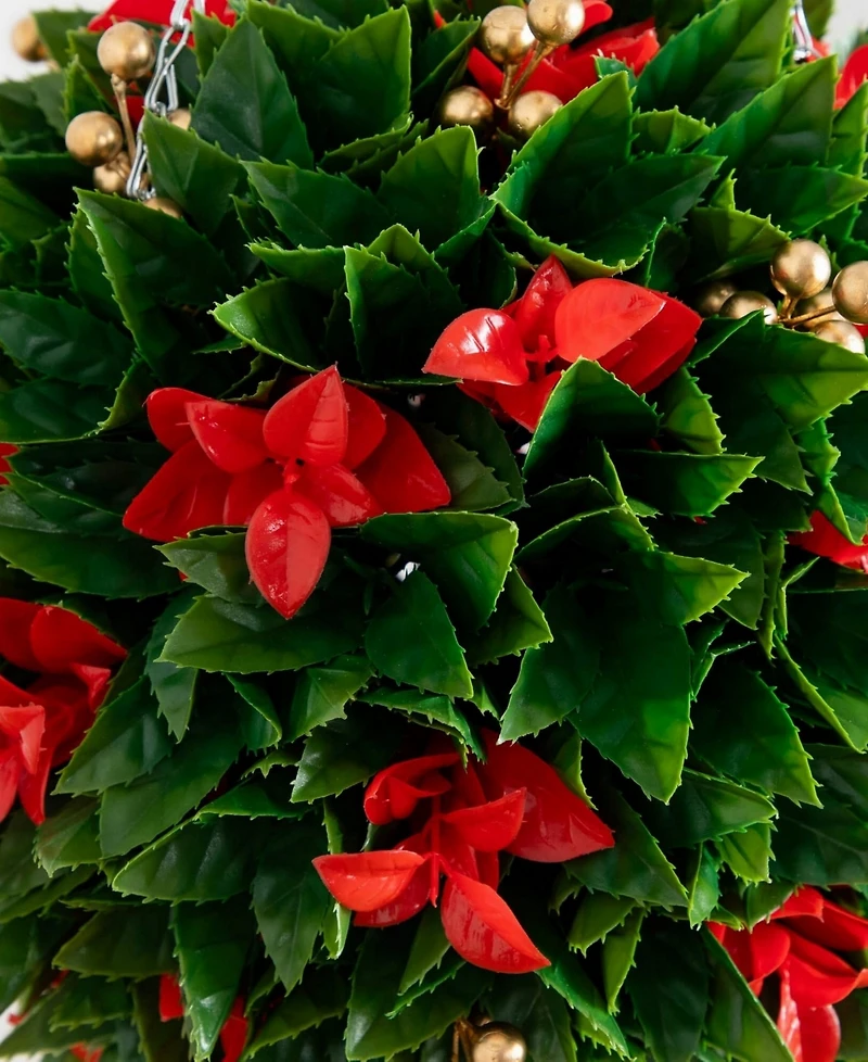 Nearly Natural 15" Uv Resistant Artificial Tip Photinia Christmas Hanging Ball Indoor and Outdoor