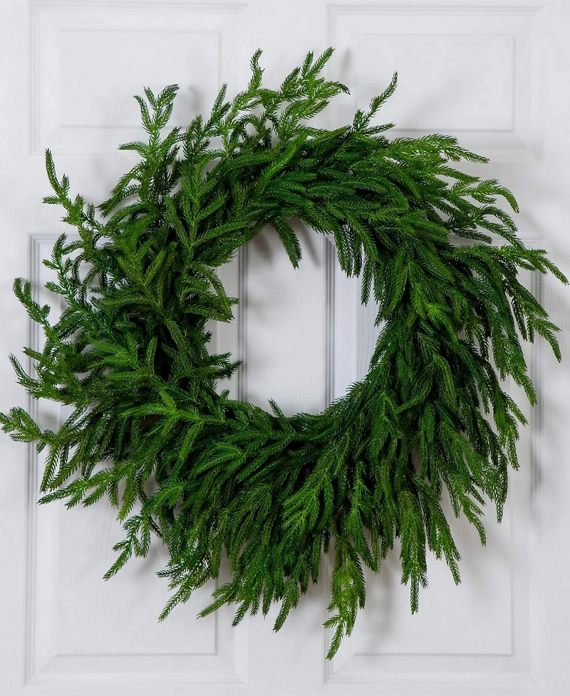 Nearly Natural 24" Artificial Touch Norfolk Island Pine Wreath with Natural Look