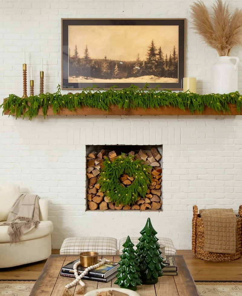 Nearly Natural 9" Pre-Lit Artificial Touch Norfolk Island Pine Garland Led Lights