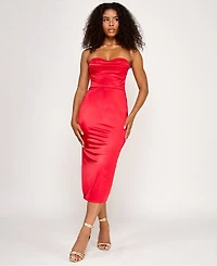 Emerald Sundae Juniors' Strapless Lace-Bodice Midi Dress