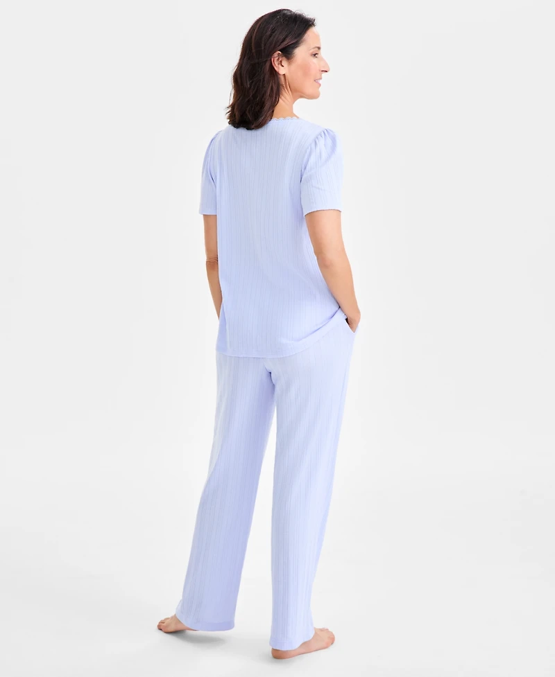 Charter Club Women's Short-Sleeve Pointelle Knit Pajama Set