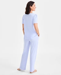 Charter Club Women's Short-Sleeve Pointelle Knit Pajama Set